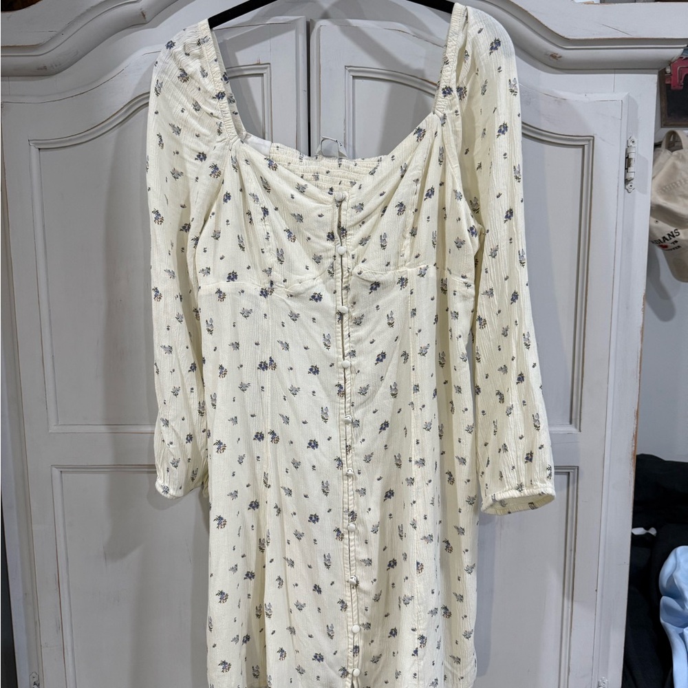 American Eagle Outfitters Cream Floral Button-Front Dress